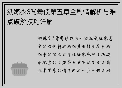 纸嫁衣3鸳鸯债第五章全剧情解析与难点破解技巧详解